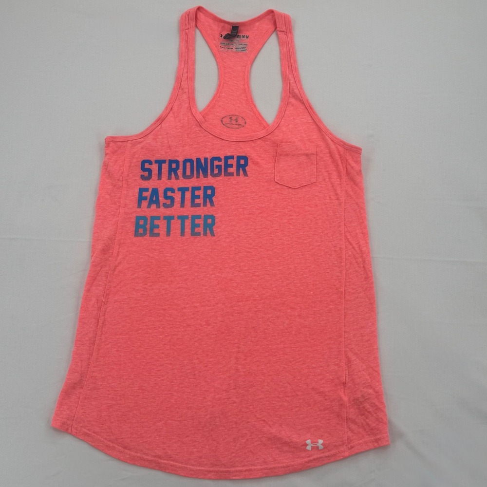 Under Armour Womens Heatgear Tank Top Size Medium Coral Stronger Faster Better